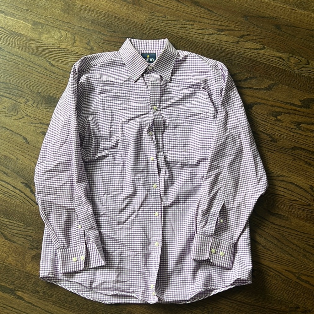 Stafford Wrinkle Free Oxford - Purple Check Regular Fit - 16 1/2 x 34-35
